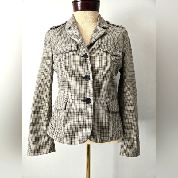 ZARA TRAFALUC herringbone cotton tweed lightweight cream/black/Grey blazer. MED - Picture 1 of 13